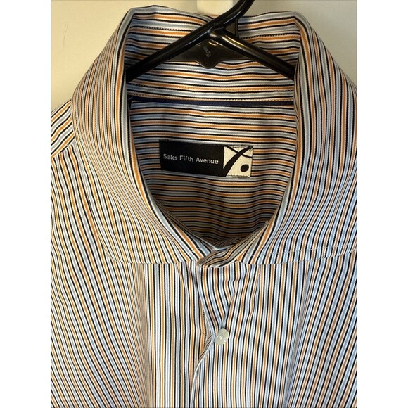 Saks 5th Ave Mens Dress Shirt Size Medium, Black Label, Stripe Button-Up $200 - Picture 2 of 5